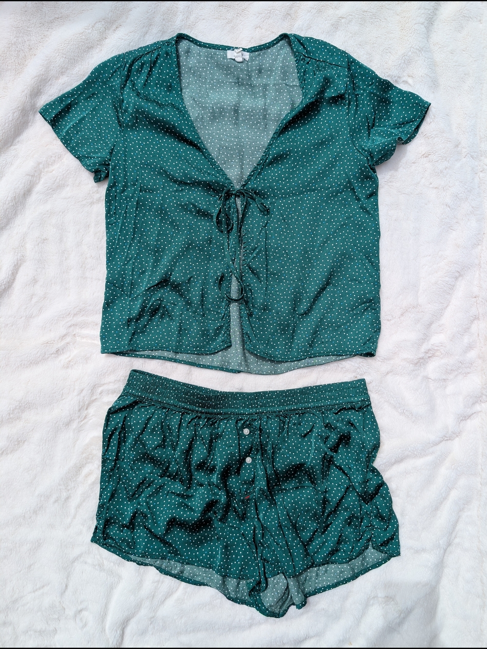 aerie Teal Green Polka Dot Tie-Front Pajama Set Women's